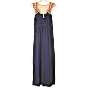 Gilli Crochet Top Maxi Dress Sz Large Navy Blue Sleeveless V-Neck Elastic Waist